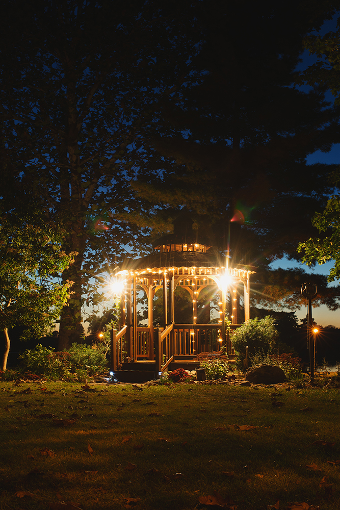 BRIGHTLY LIT CEDAR GAZEBO