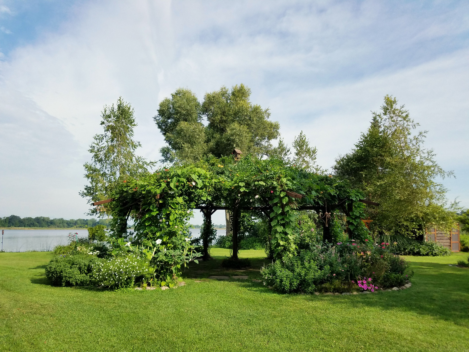 Lake as backdrop of Flowering Gazebo
